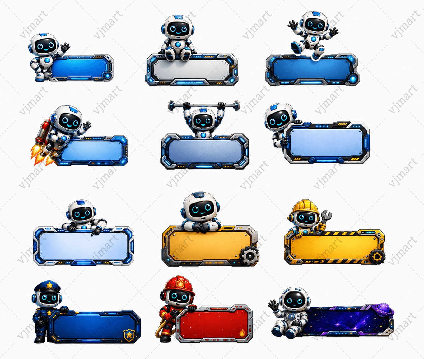 Personalized Name Label Stickers for Kids | Custom Waterproof Vinyl Name Stickers for School | Bottle, Lunch Box, Pencil Box, Books | Cute Robot Theme | Pack of 35 2