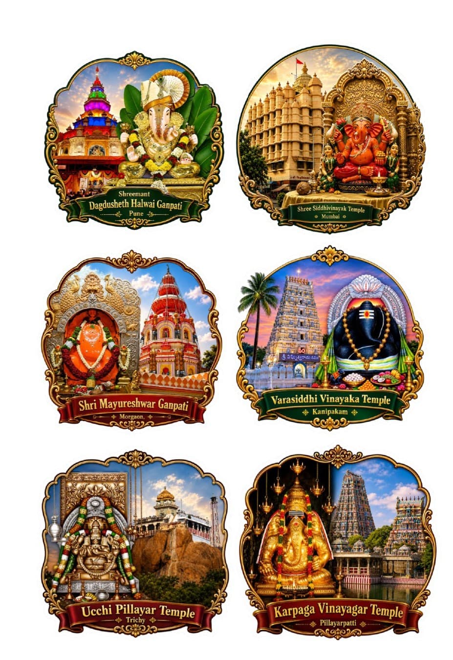 Ganesh Stickers Set of 12, Ganpati Hindu God Temple Vinyl Stickers for Car Bike Laptop