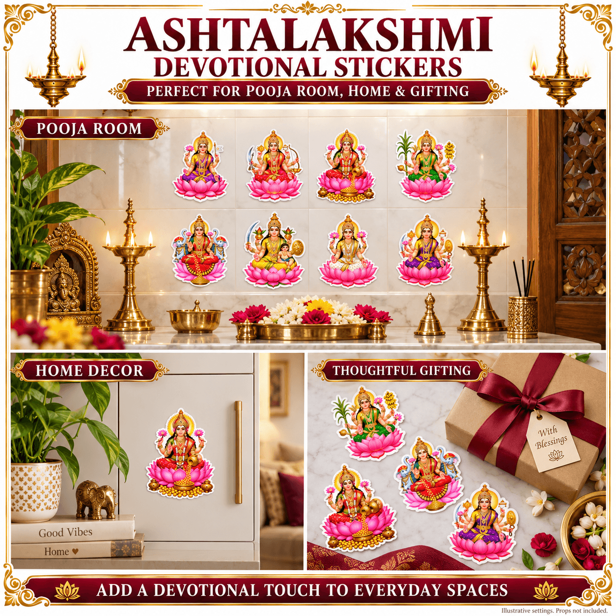 Ashta Lakshmi Stickers Set of 8 – Goddess Lakshmi Devotional Stickers 3