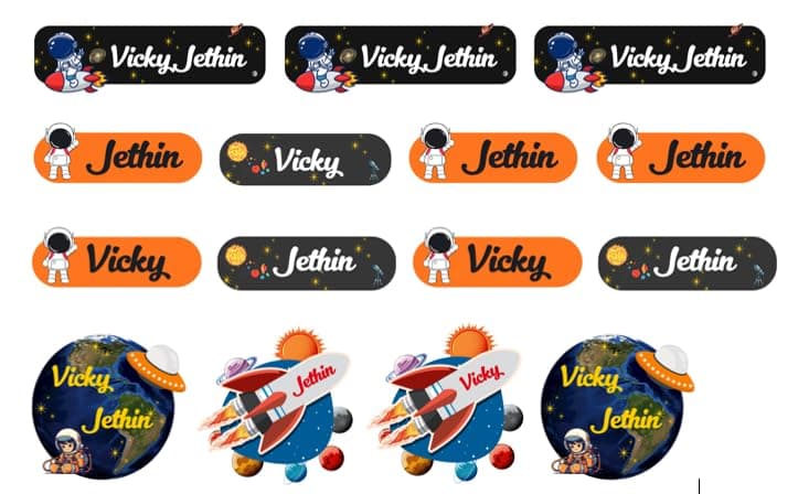 Personalized Name Label Stickers for Kids School | Waterproof Space Theme Name Labels (Pack of 30)