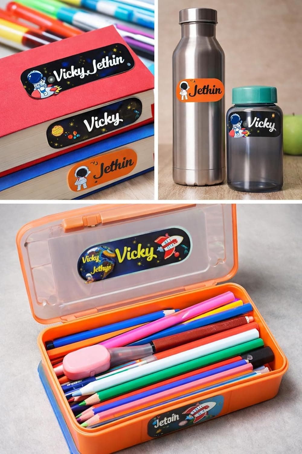 Personalized Name Label Stickers for Kids School | Waterproof Space Theme Name Labels (Pack of 30) 2