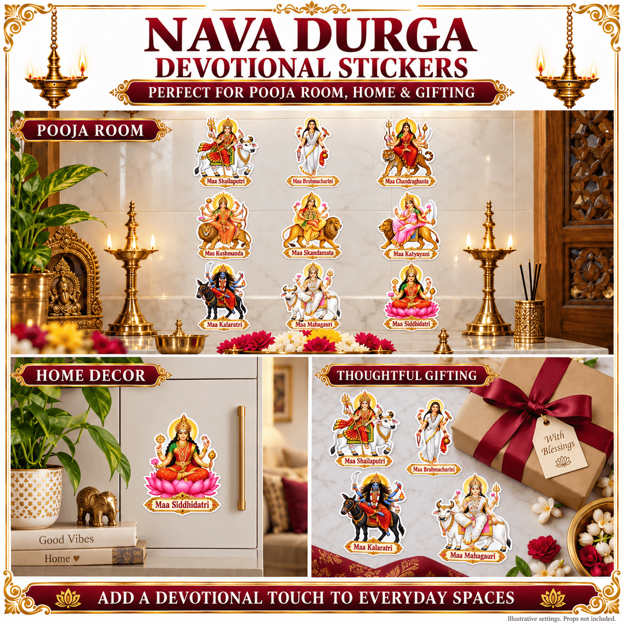 Nava Durga Stickers Set of 9 – Nine Divine Forms of Goddess Durga 2