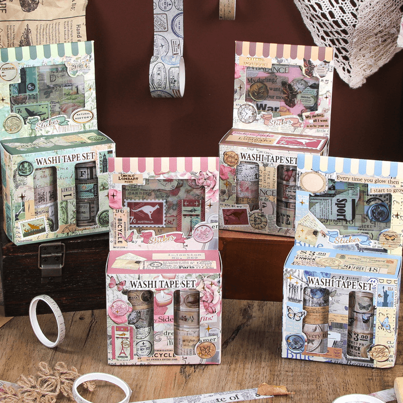 Vintage Washi Tape & Sticker Set – 10 Rolls + 4 Sticker Sheets