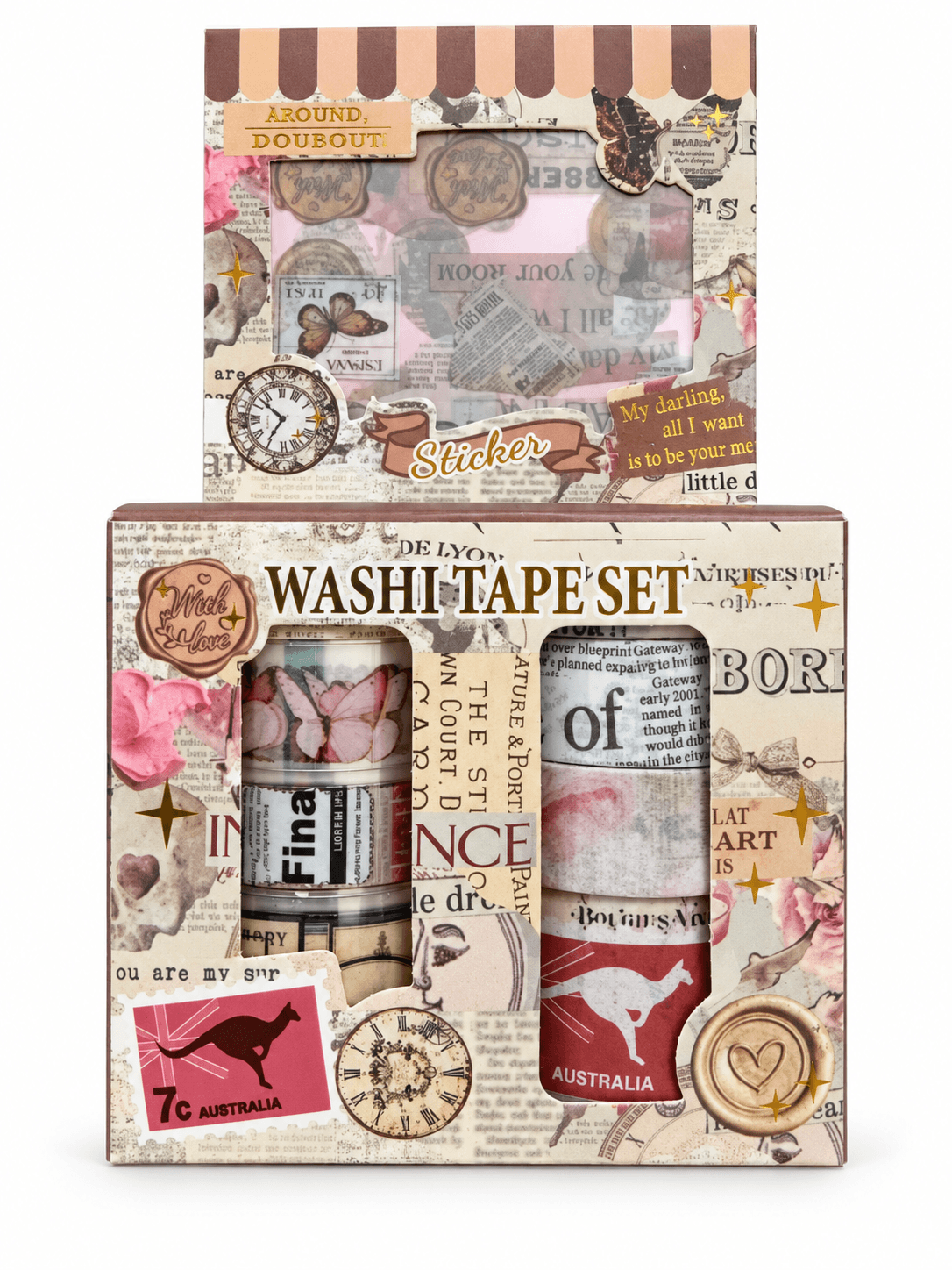 Vintage Washi Tape & Sticker Set – 10 Rolls + 4 Sticker Sheets 3