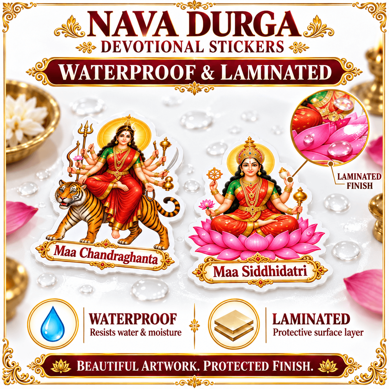 Nava Durga Stickers Set of 9 – Nine Divine Forms of Goddess Durga